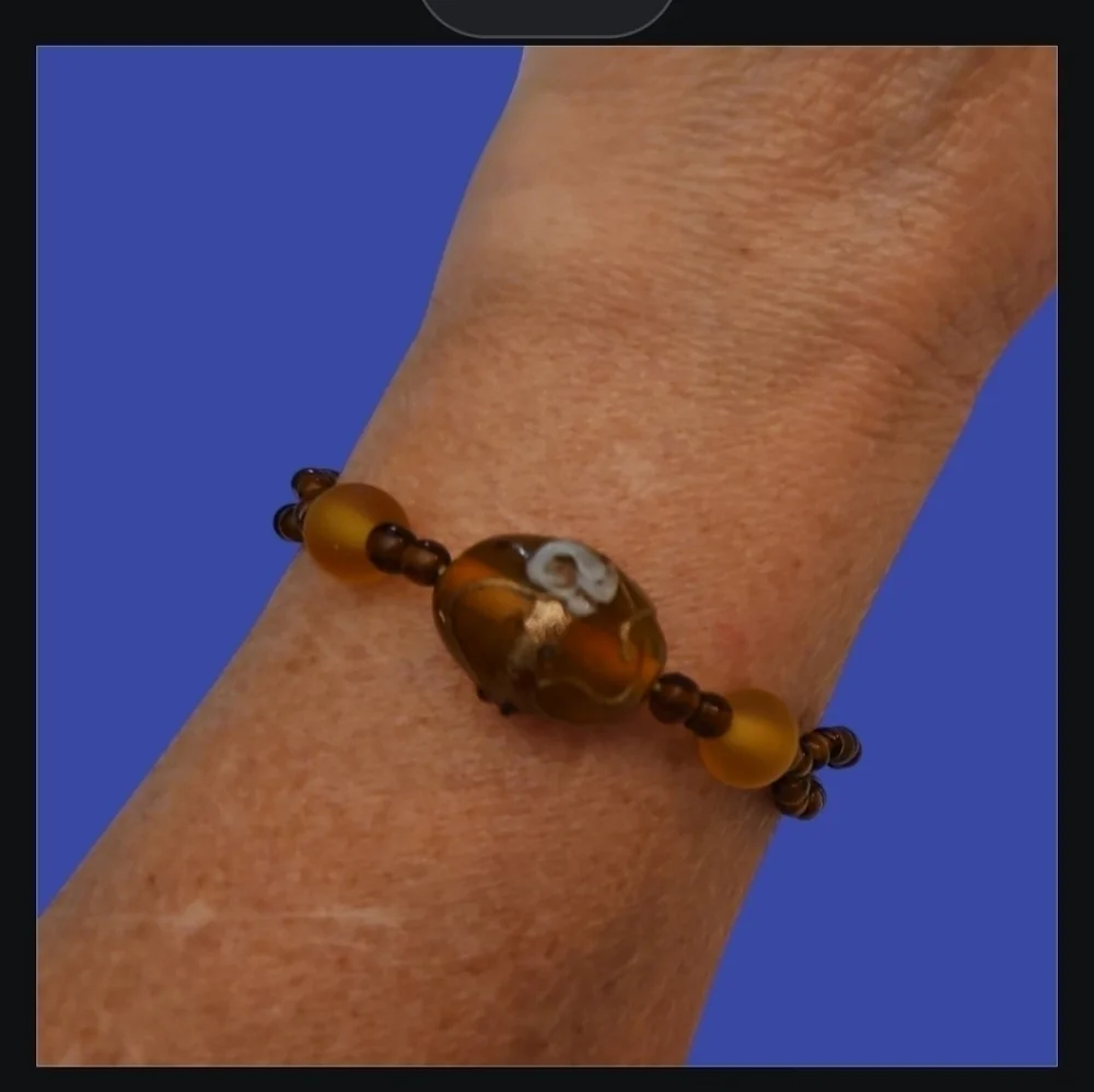3/$30 HANDMADE Amber Glass Lampwork Focal Beaded Tennis Bracelet